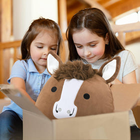 PEACH CAT Quarter Horse plush, fabric close-up reveals premium plush material and softness.