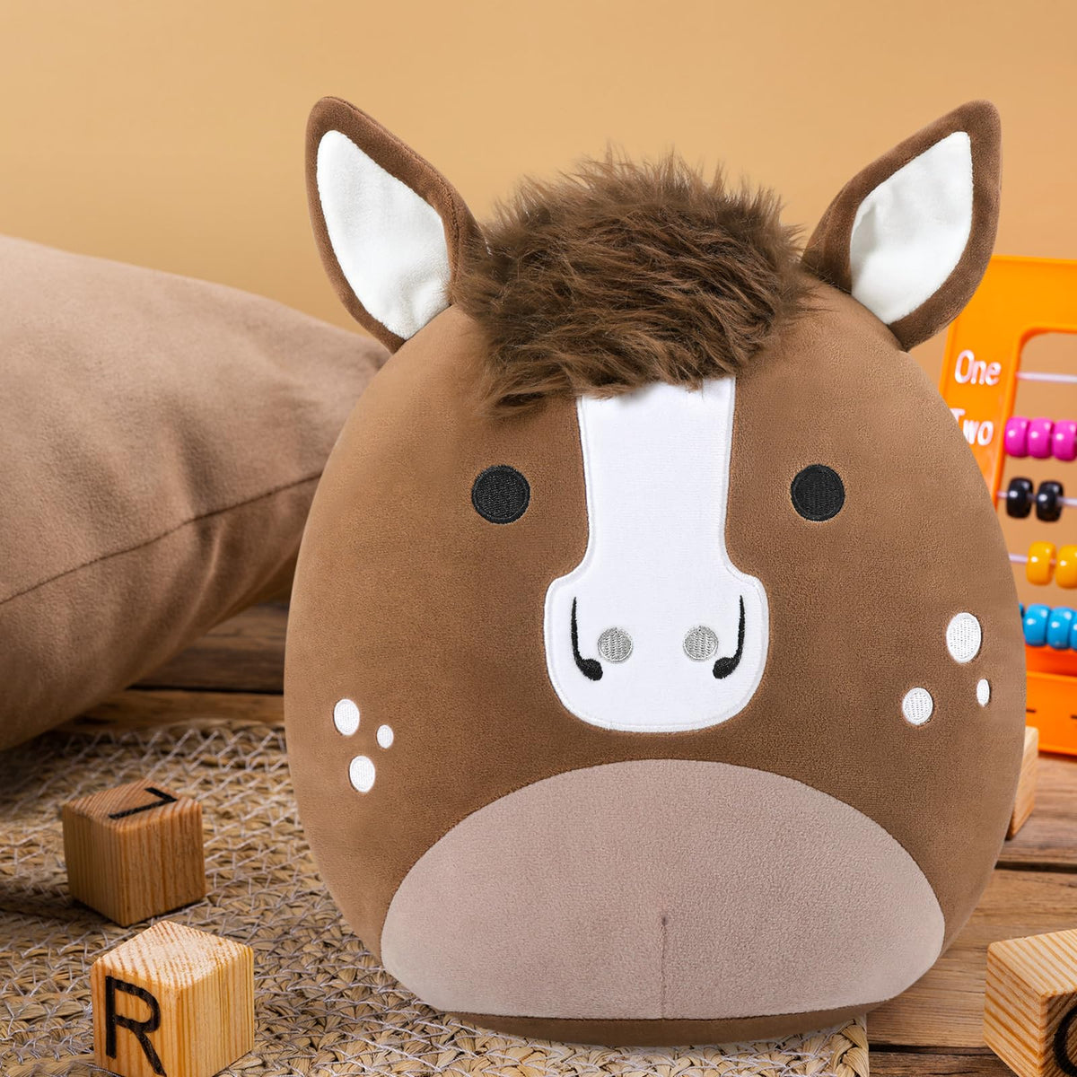 PEACH CAT Quarter Horse plush, room decor option for desks, beds, and shelves.