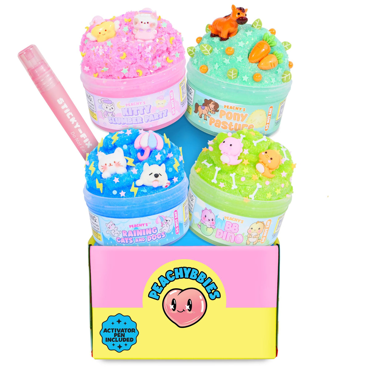 Peachybbies BB Dino slime jar for tactile play and scent enjoyment.