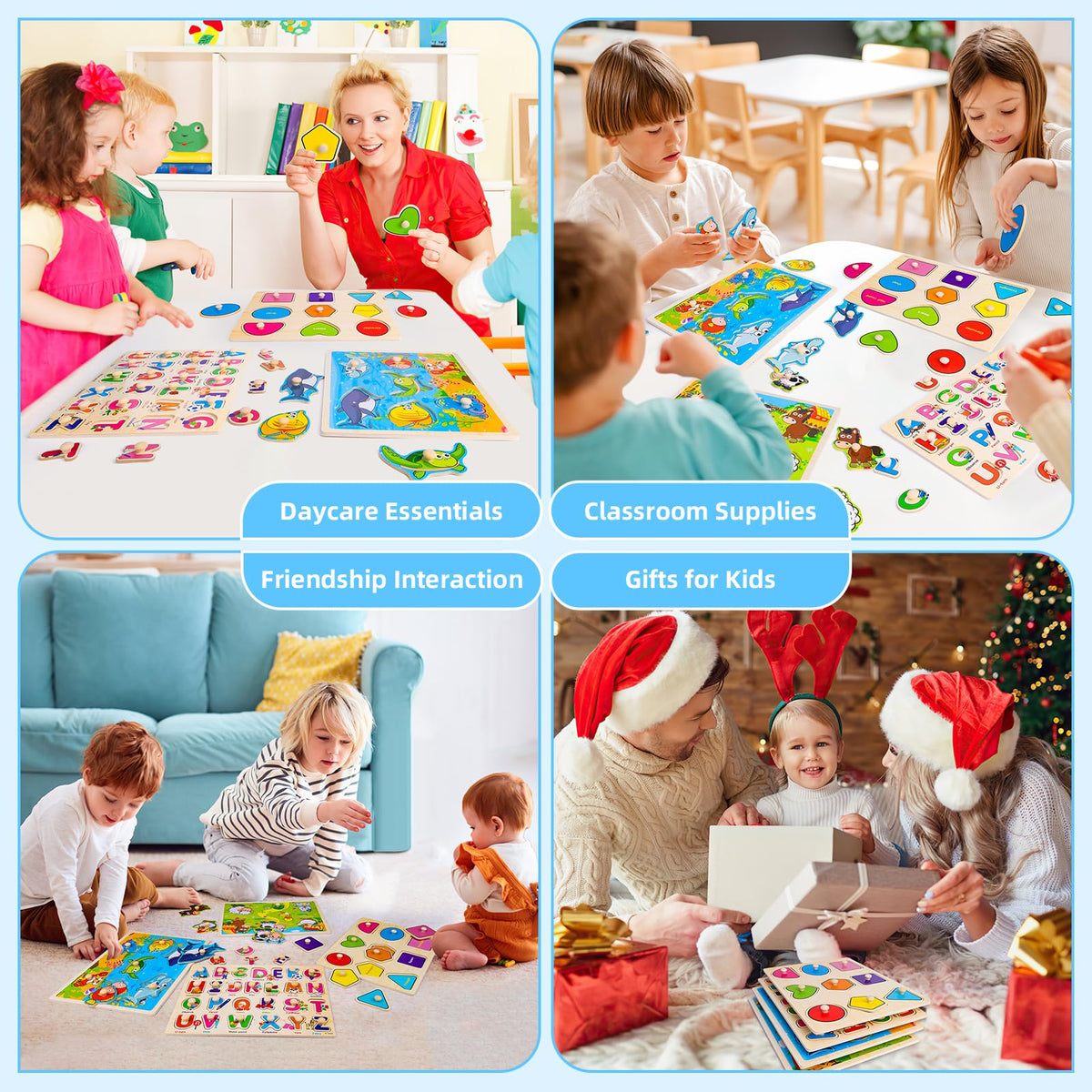 Peacurh wooden peg puzzle board with chunky knobs easy to grasp