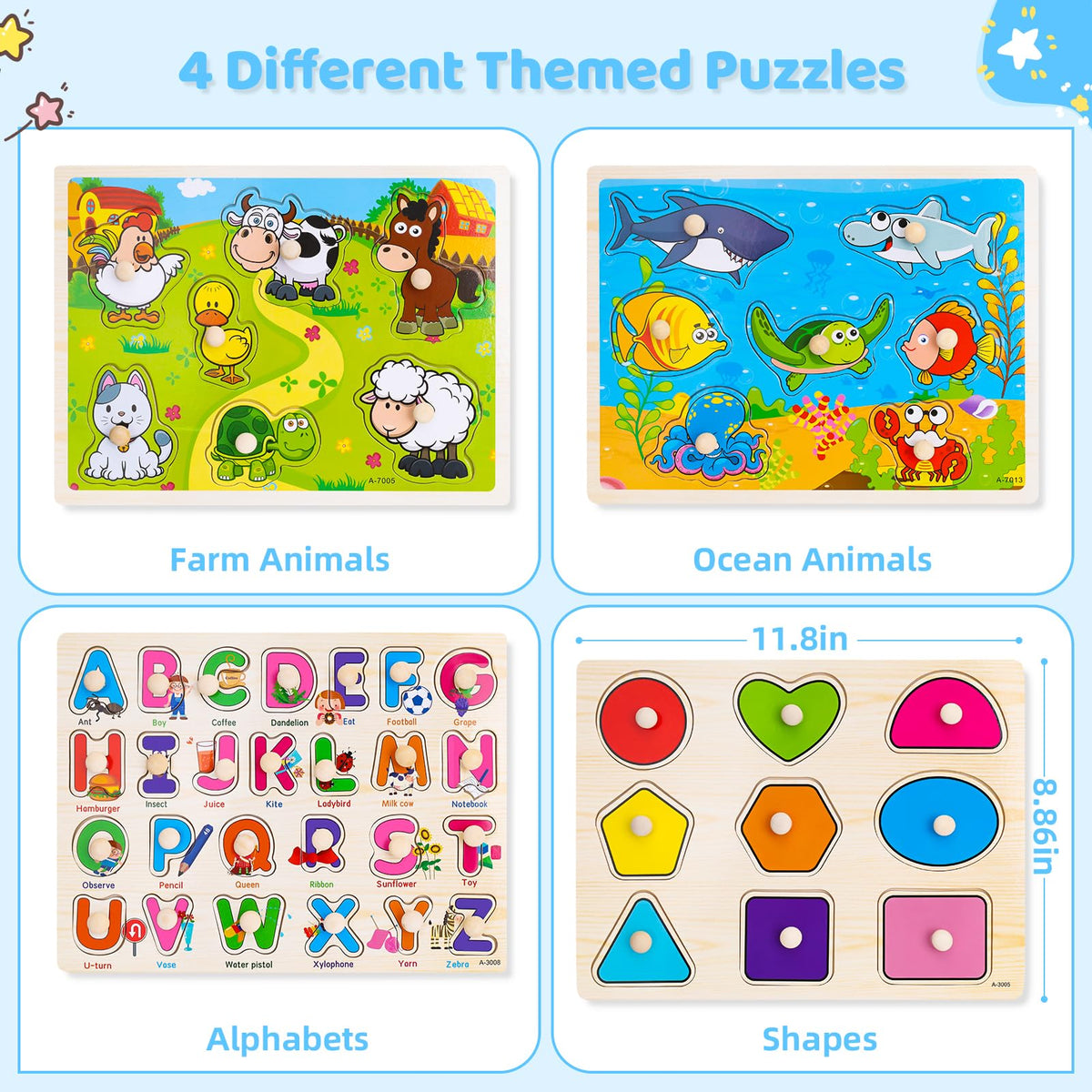 Peacurh four-pack wooden puzzles set for toddlers' development