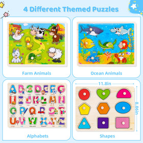 Peacurh four-pack wooden puzzles set for toddlers' development