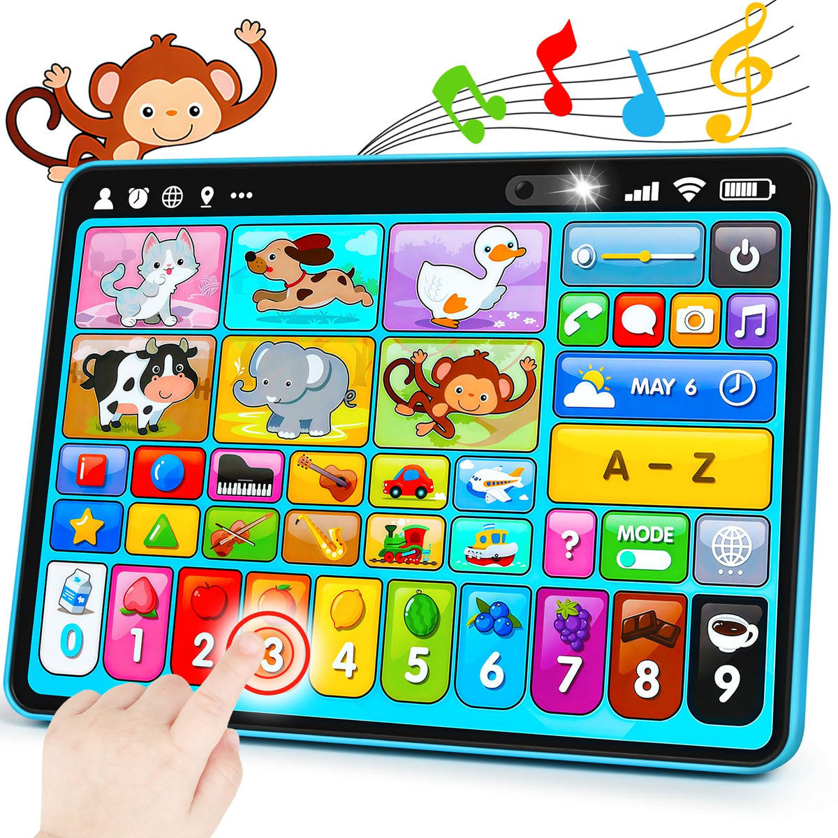 Peacurh tablet showing alphabet icons for early literacy and pronunciation practice