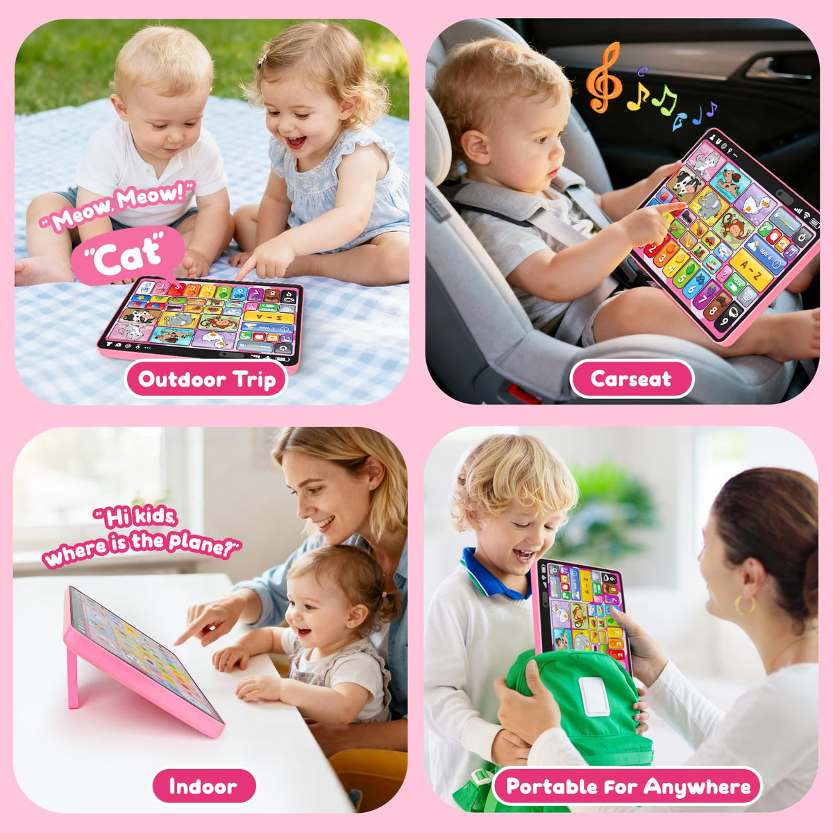 Peacurh tablet language switch enables multilingual learning across English, Spanish, and French