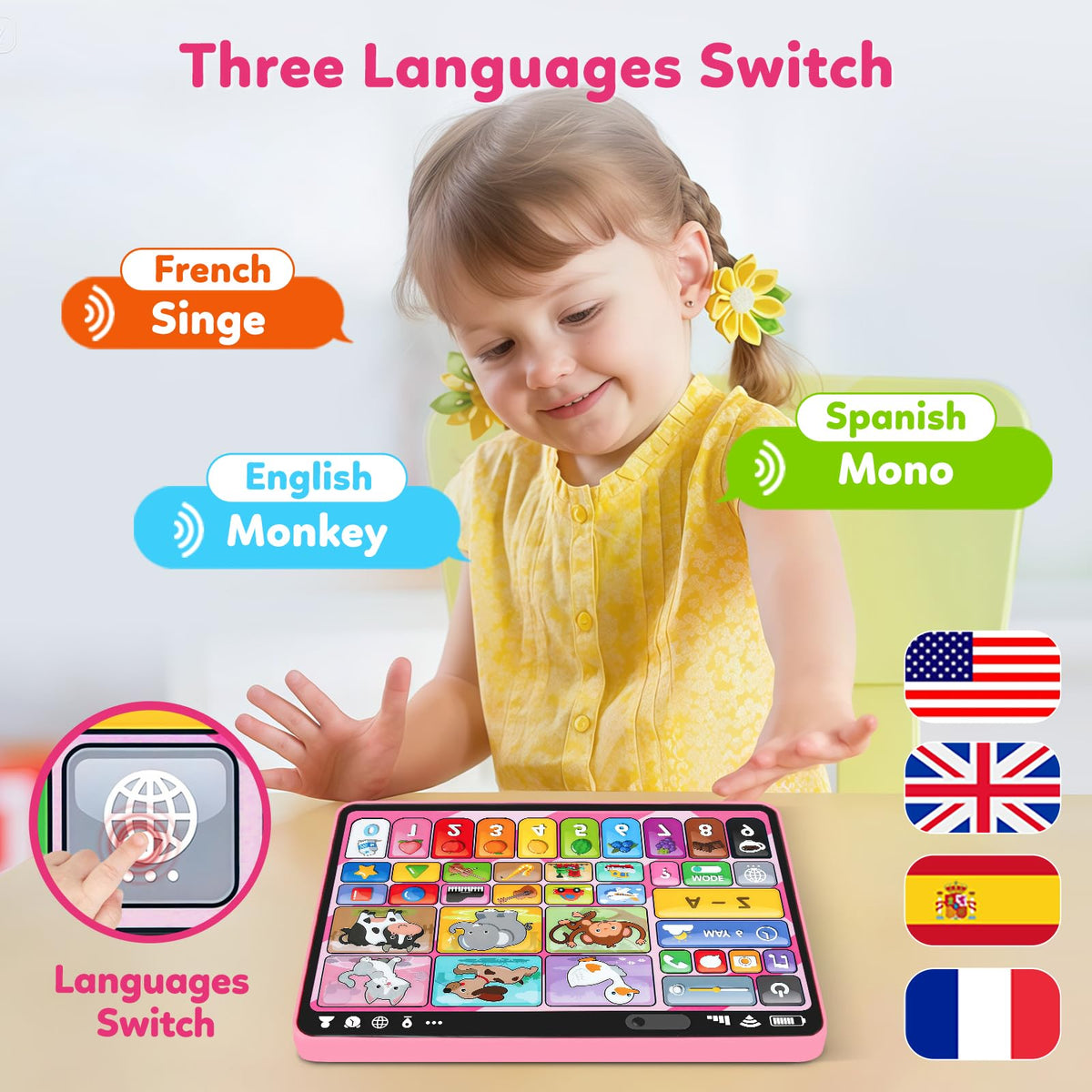 Peacurh tablet pretend play screen supports imaginative play with phone and camera icons
