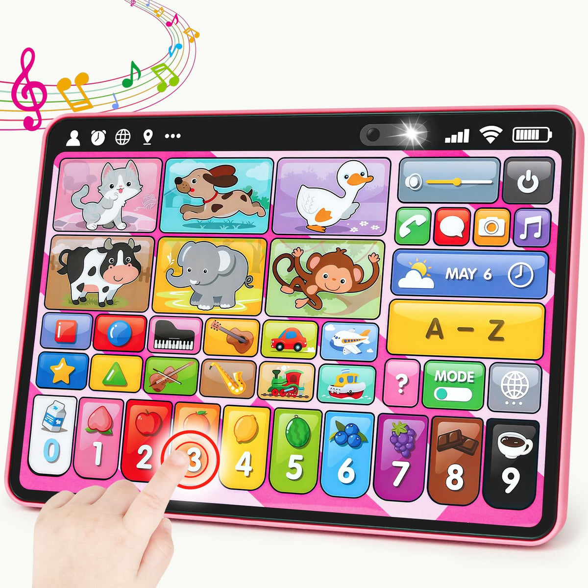 Peacurh trilingual learning tablet with illustrated icons supports early vocabulary development
