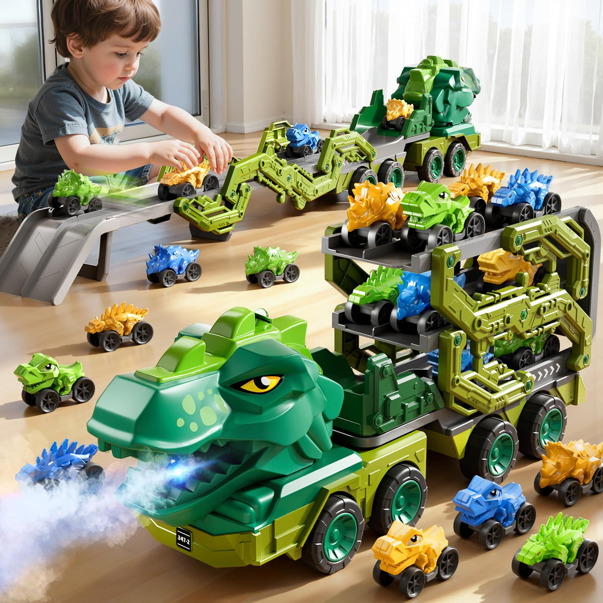 PEADUCK dinosaur transport truck toy offers imaginative play for kids ages 3 to 8