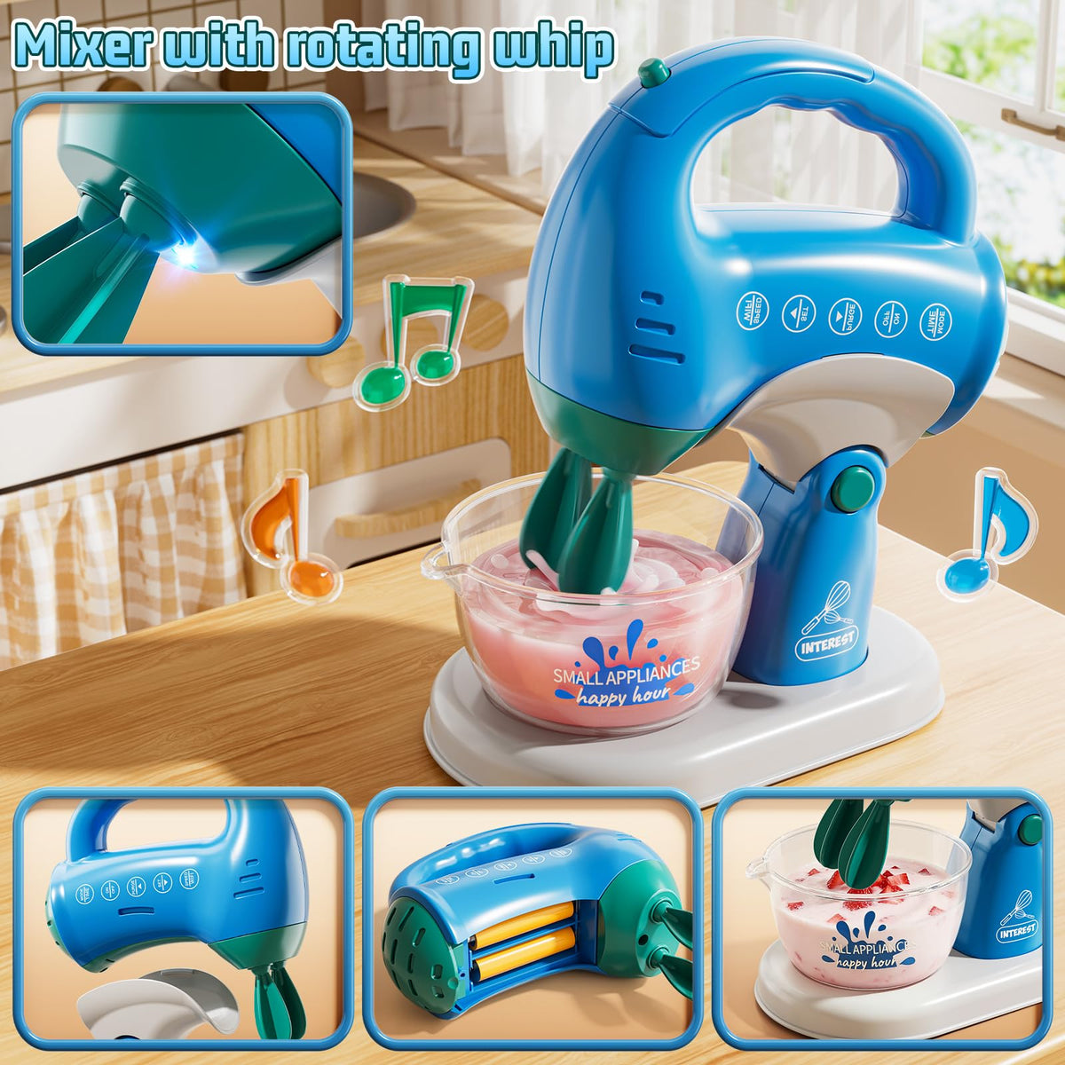PEADUCK lights and sounds enhance realistic kitchen fun during pretend meals.