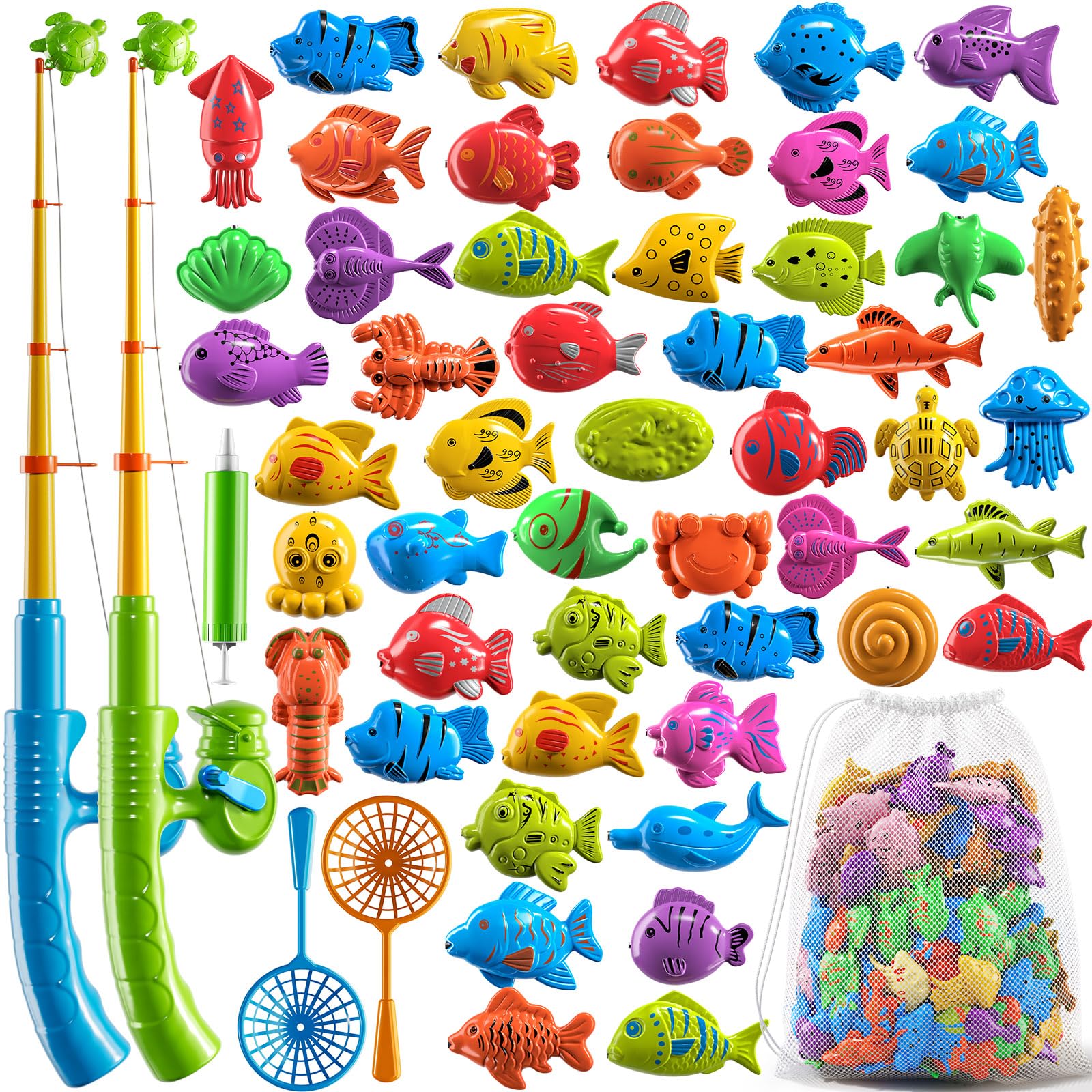 PEADUCK Magnetic Fishing Toys Game – 51 Fish, 2 Rods & Nets for Indoor ...