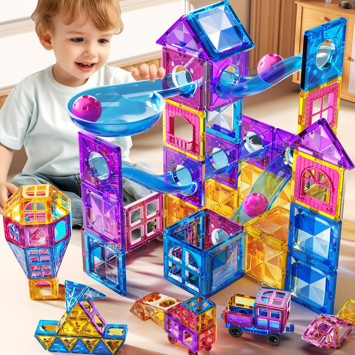 PEADUCK magnetic tiles marble run in action, stimulating creative STEM play