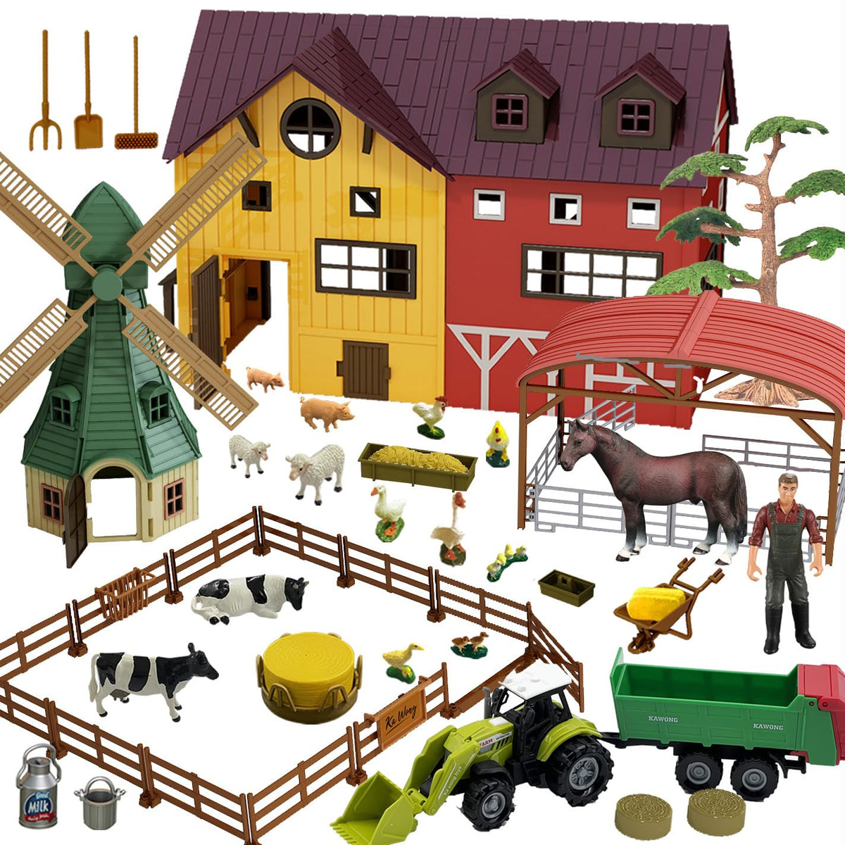 Peagprav farm animals figurines in a barn scene encourage imaginative play and storytelling.