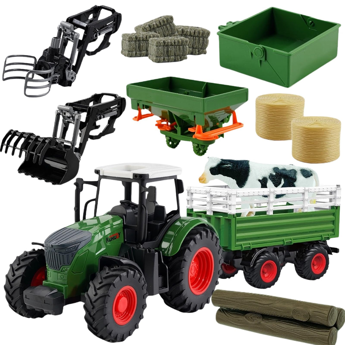 Peagprav farm tractor with frontloader for imaginative play and motor skill growth