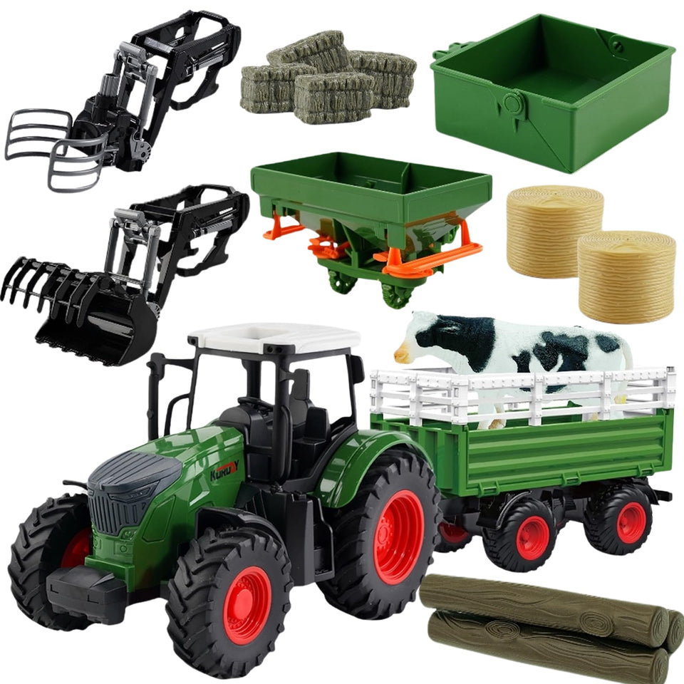 Peagprav farm tractor with frontloader for imaginative play and motor skill growth