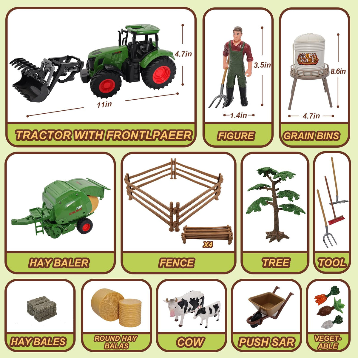 Peagprav farm tractor toys complete playset offering durable, kid-friendly farm fun