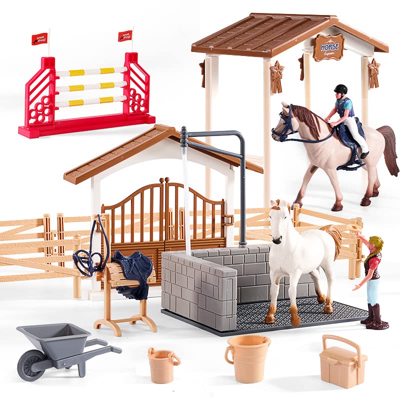 Peagprav horse stable playset with rider for imaginative pretend adventures.