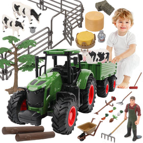 Peagprav tractor with trailer for imaginative farm play and early motor skills