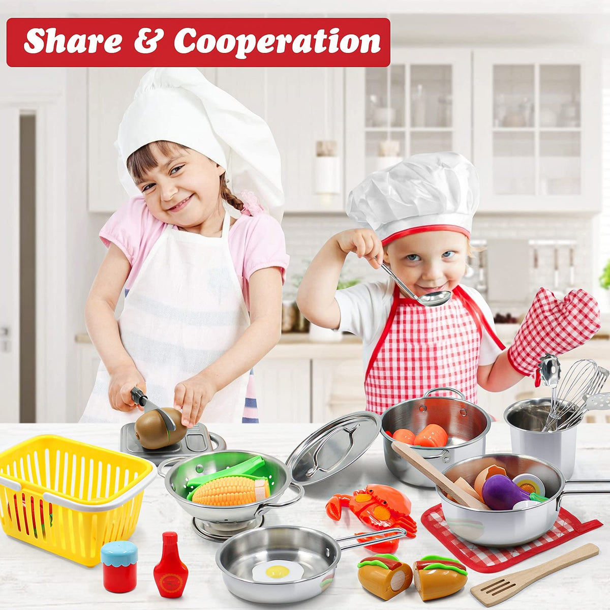 PEAINBOX pot rack organizer keeps cookware neatly arranged during pretend play