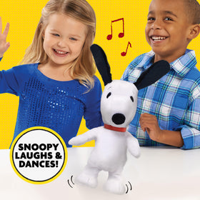 Peanuts Snoopy Happy Dance plush ears flap during the dance sequence.