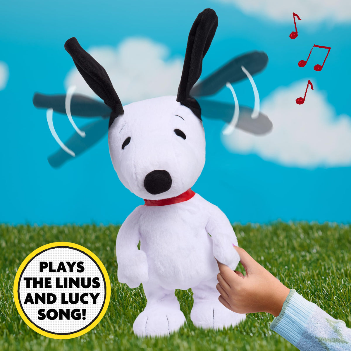 Peanuts Snoopy Happy Dance plush left-hand press starts music for family fun.
