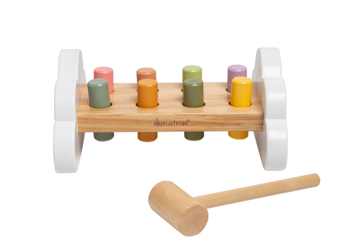 Pearhead hammer bench pegs colorful set boosts fine motor skills.