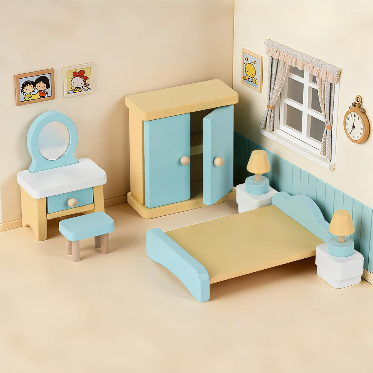 Peccvon bedroom set featuring wardrobe and dresser enhances dressing and arranging activities.