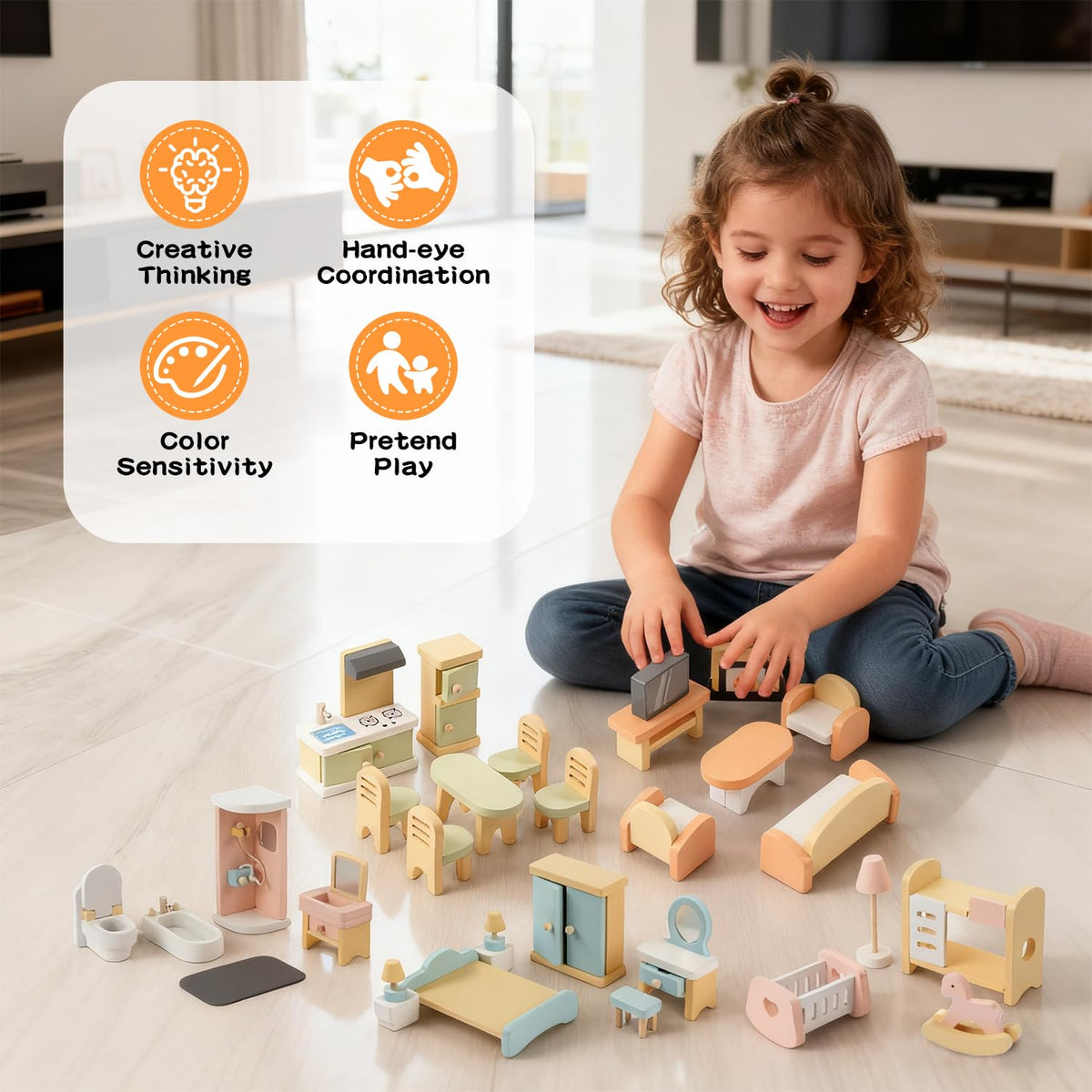 Peccvon four dollhouse figures spark narrative and social play.