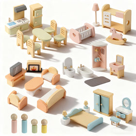 Peccvon 35PCS dollhouse kitchen with fridge and stove for imaginative play.