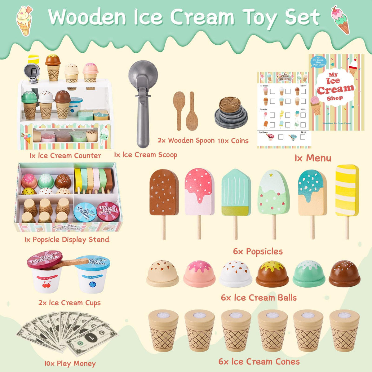 Peccvon ice cream balls spark colorful pretend desserts and fine motor practice.