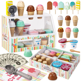 Peccvon wooden ice cream counter promotes imaginative play and role-play skills.