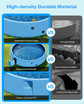 Pechfun heavy-duty plastic pool supports big dogs during play.