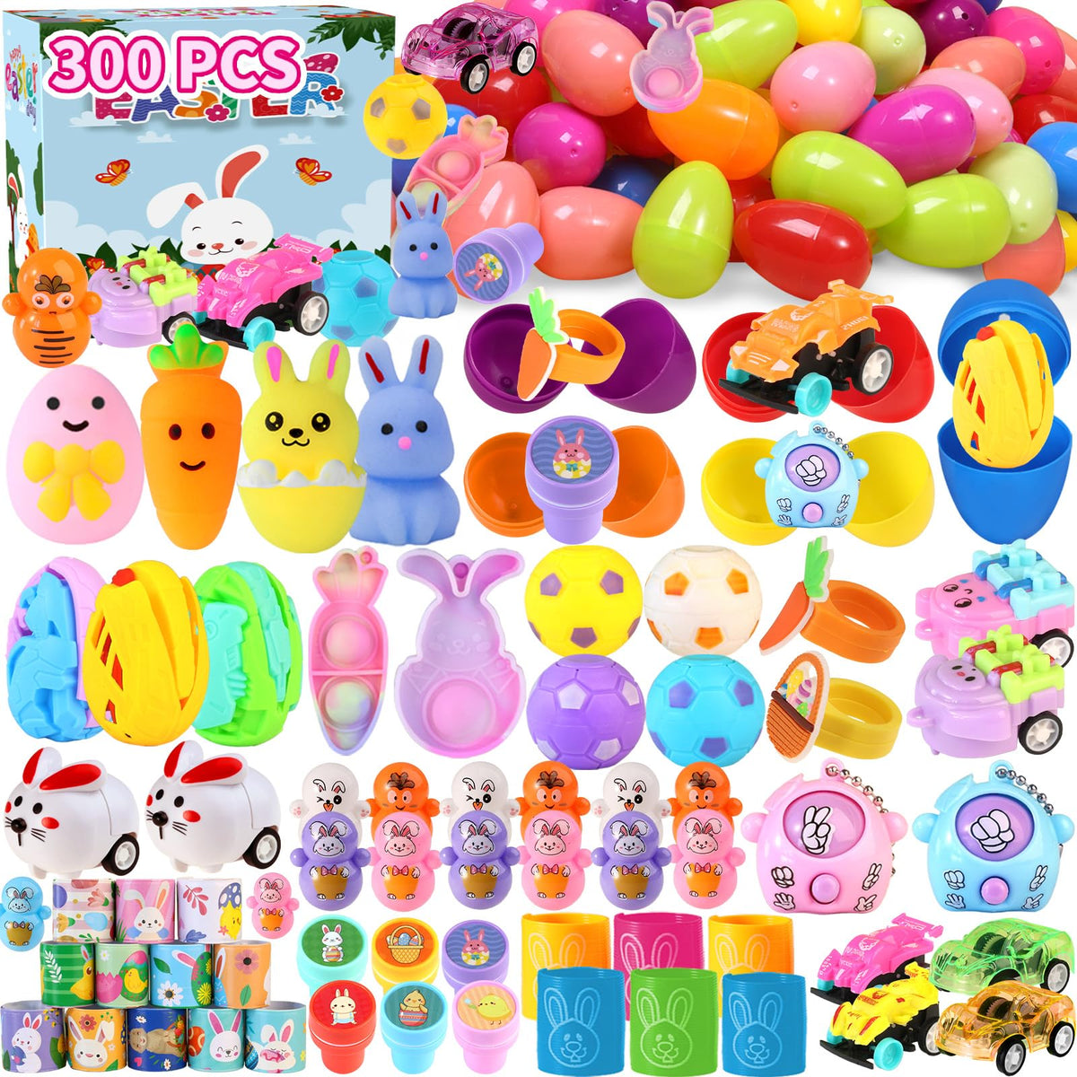 PECHOI 300-piece prefilled Easter eggs with toys for quick hunts