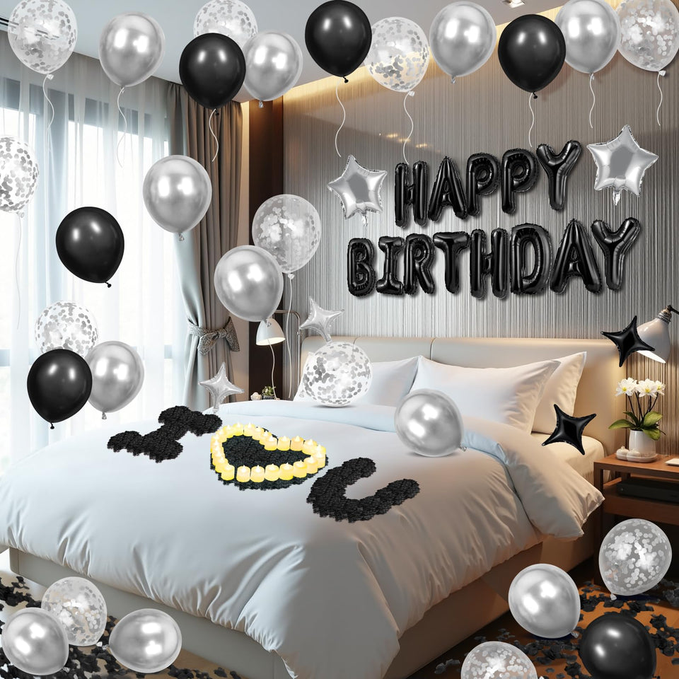 Peconal black birthday banner letters forming a bold message for backdrop use