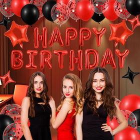 Peconal red and black balloons 12in mix adds vibrant color and versatile styling.