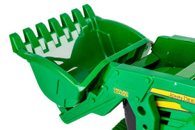 Peg Perego John Deere Ground Loader in motion demonstrates smooth, safe driving with two speeds.