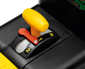 Peg Perego John Deere tractor with two-speed shifter offers versatile speeds on various terrains.