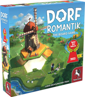 Pegasus Spiele Dorfromantik board game US edition cover, inviting family-friendly landscape-building fun.