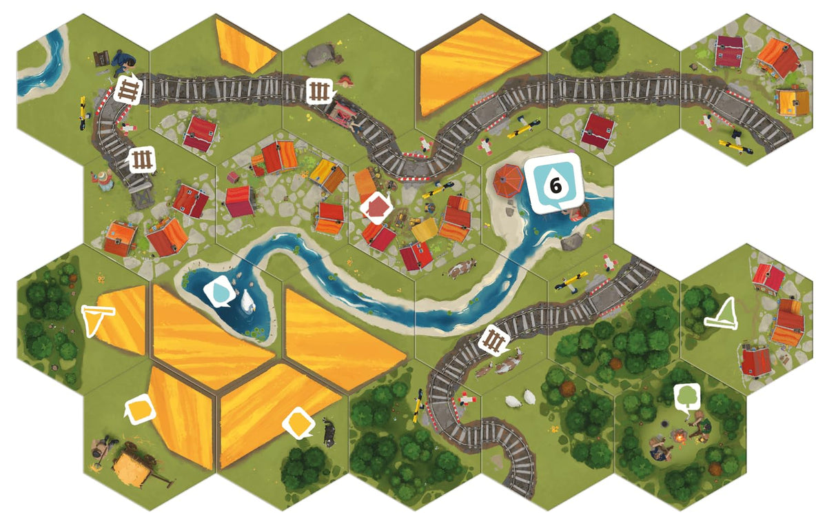 Pegasus Spiele Dorfromantik campaign reveal, hinting at replayable progress and hidden task boxes.