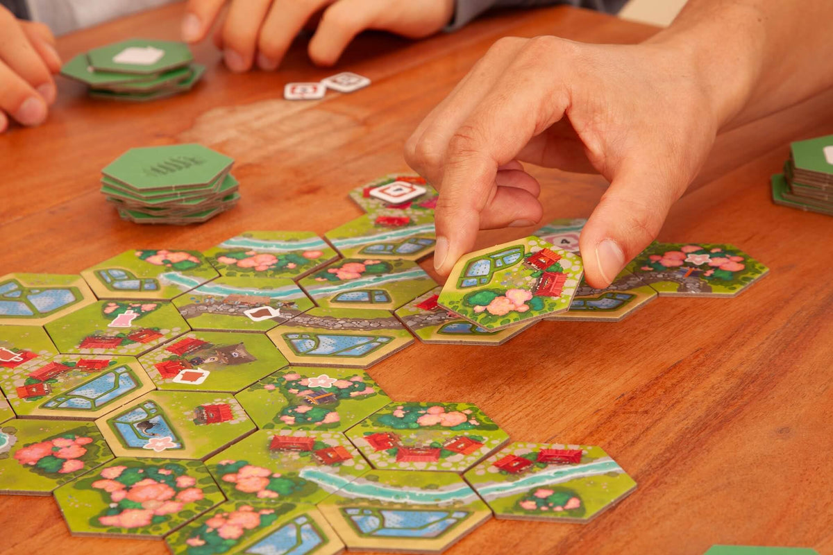 Tiles and temples close-up emphasizing beautiful Japanese garden setting and strategic play