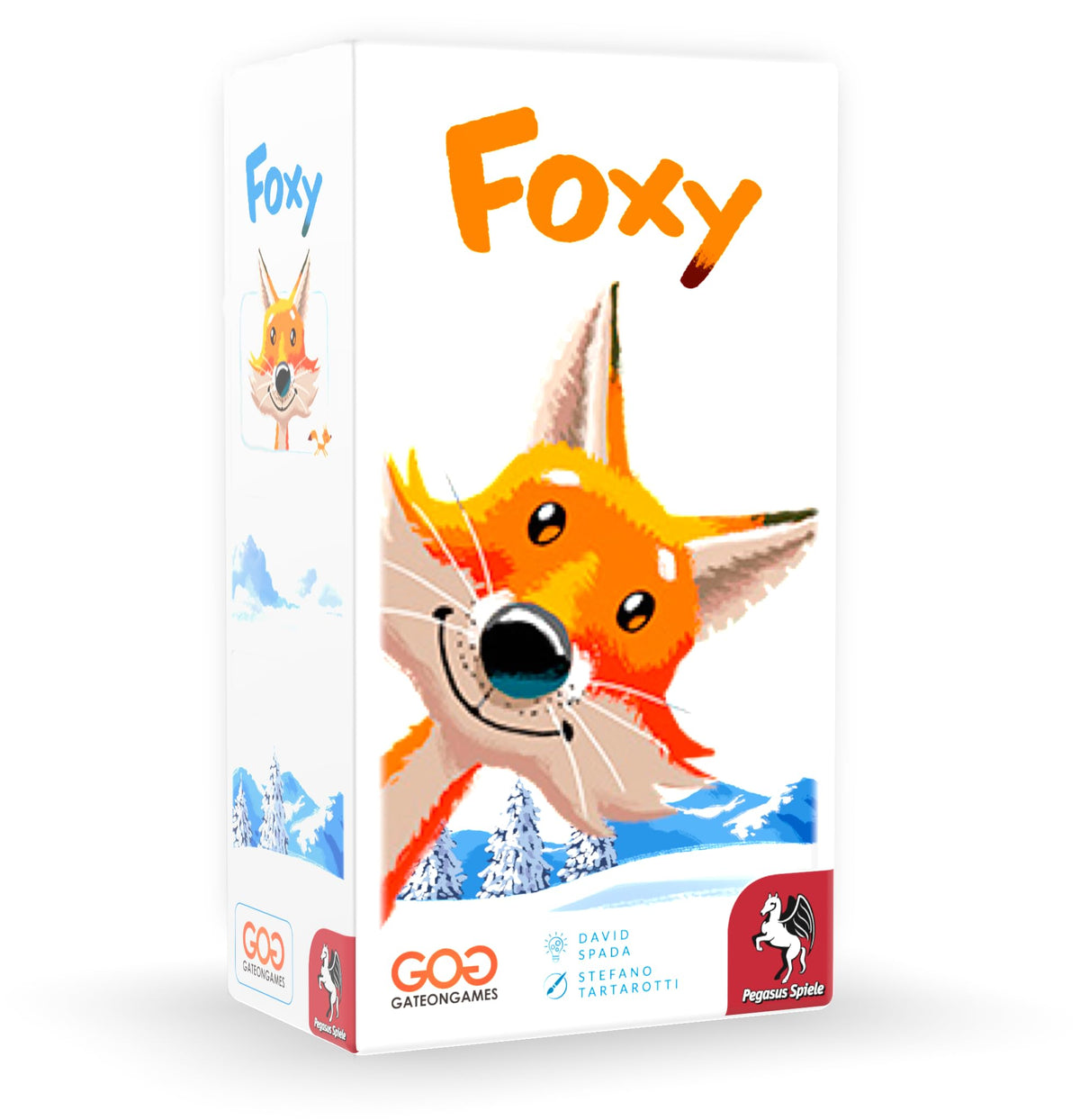 Pegasus Spiele Foxy card game — fox on table, quick memory challenge for families.