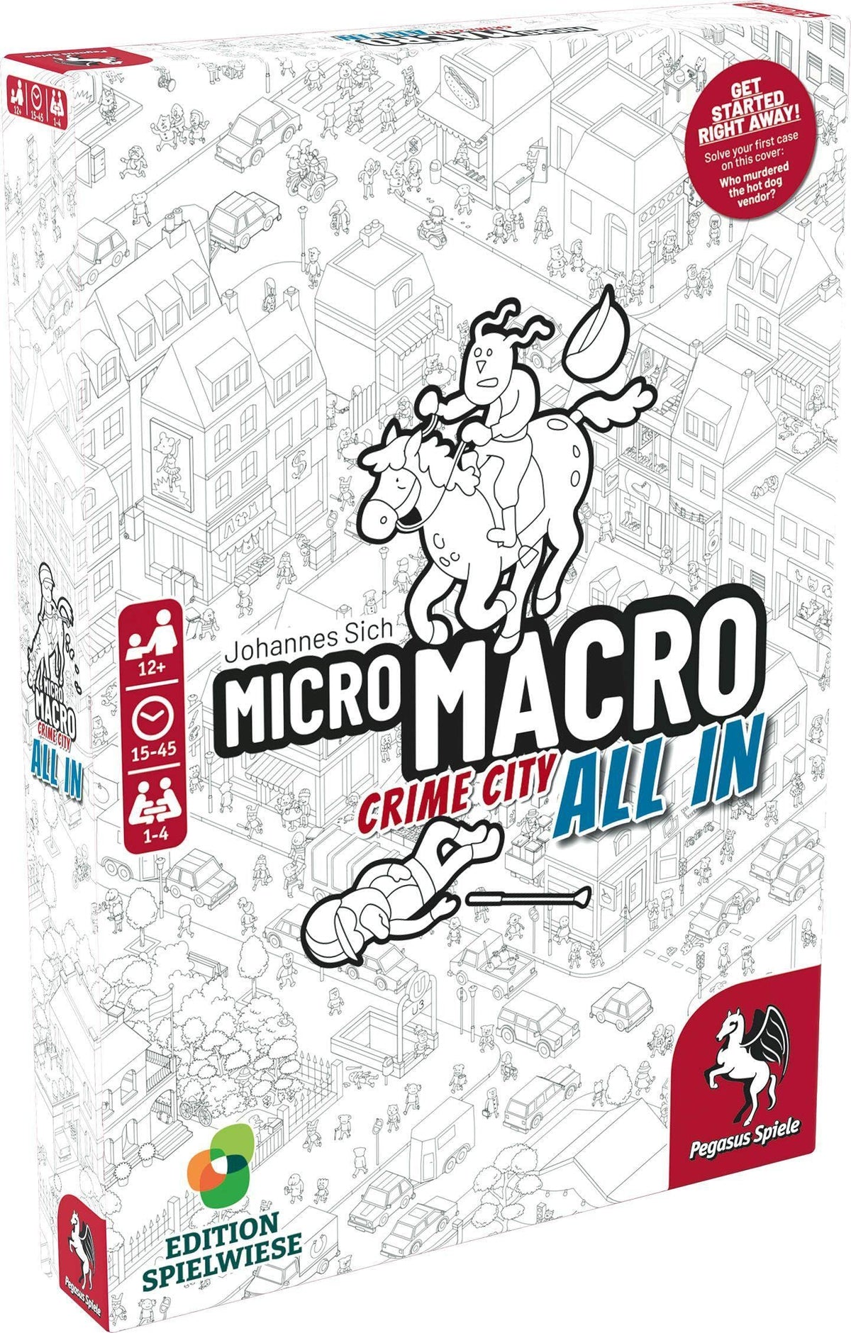 Pegasus Spiele MicroMacro Crime City 3 All In board on a large map for family game night.