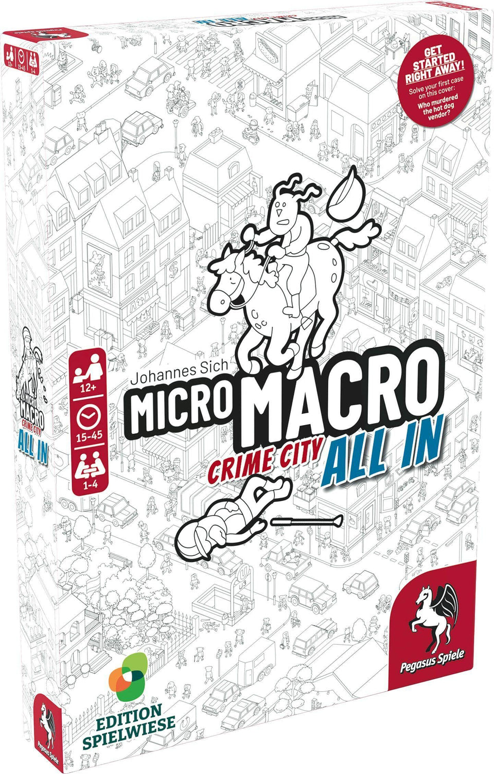 Pegasus Spiele MicroMacro Crime City 3 All In board on a large map for family game night.