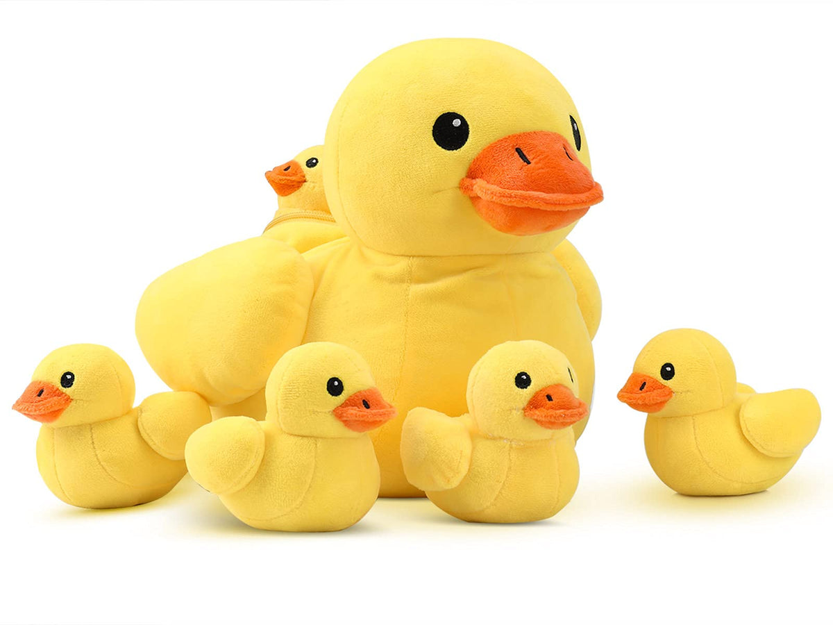 Pegmapri 14-inch yellow duck with babies plush, soft and cuddly for imaginative play.