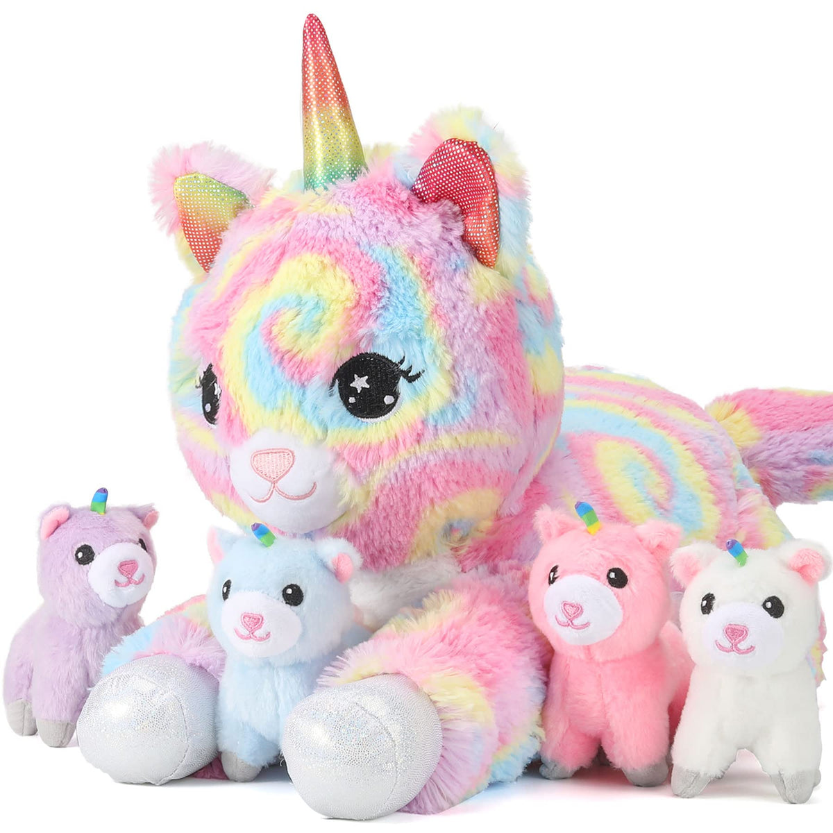 Pegmapri 22-inch unicorn cat plush family ready for playtime and cuddles.
