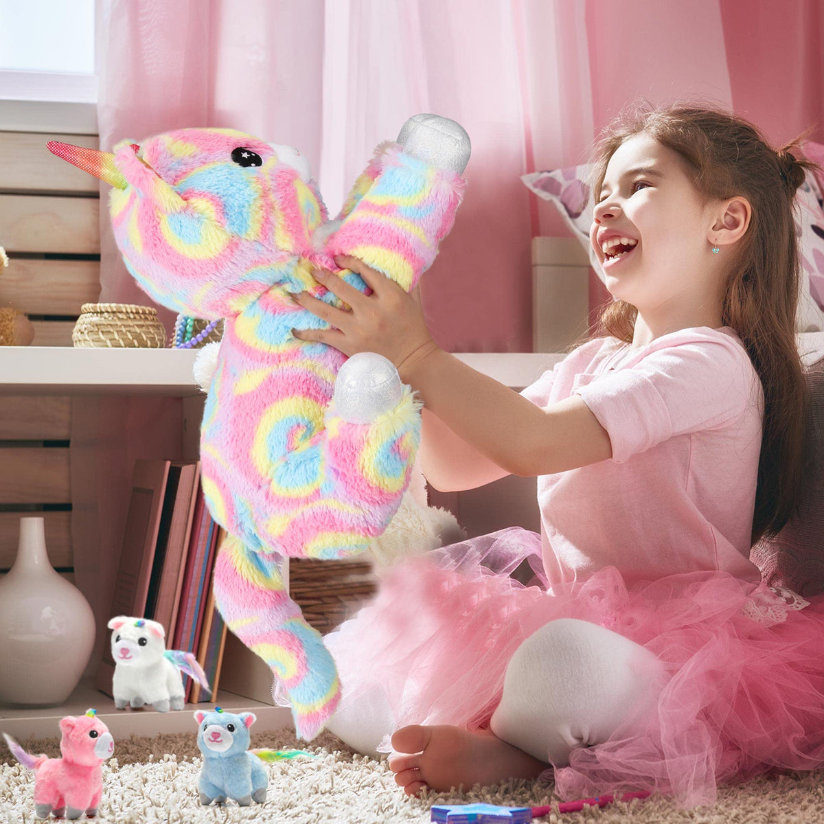 Pegmapri travel-friendly unicorn cat plush, perfect for car rides and stories.