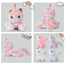 Pegmapri vacuum-packaged unicorn cats ship compactly, fluff to full plush.