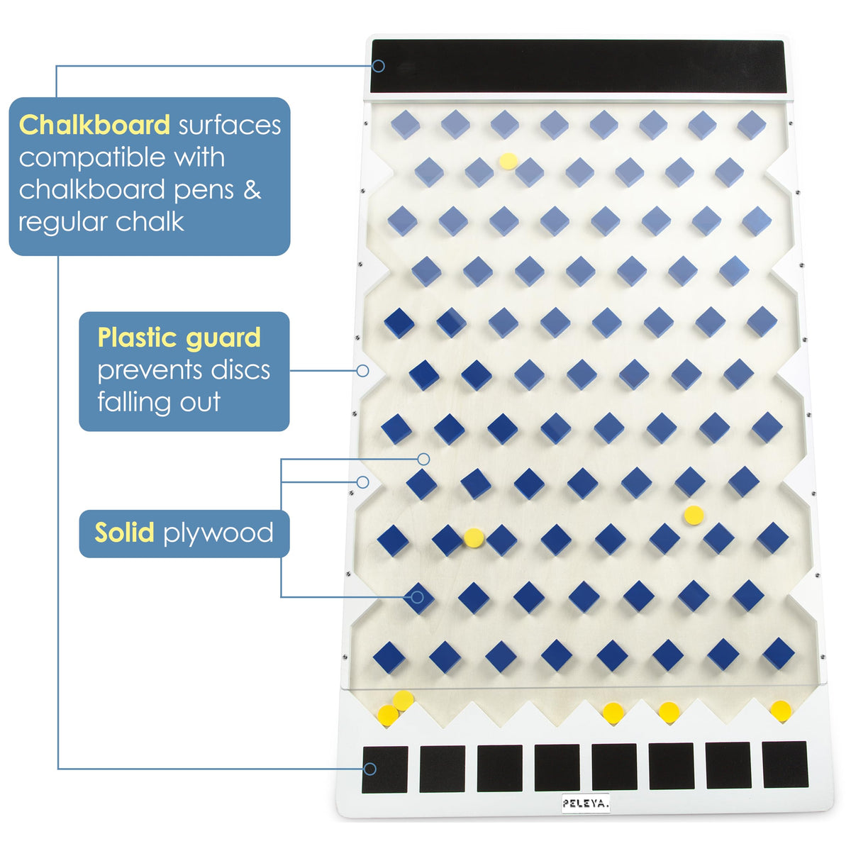 Peleya chalkboard surfaces are customizable for clear prize labeling