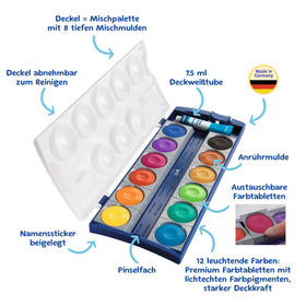 Pelikan push-button box exterior for easy access and organized art supplies
