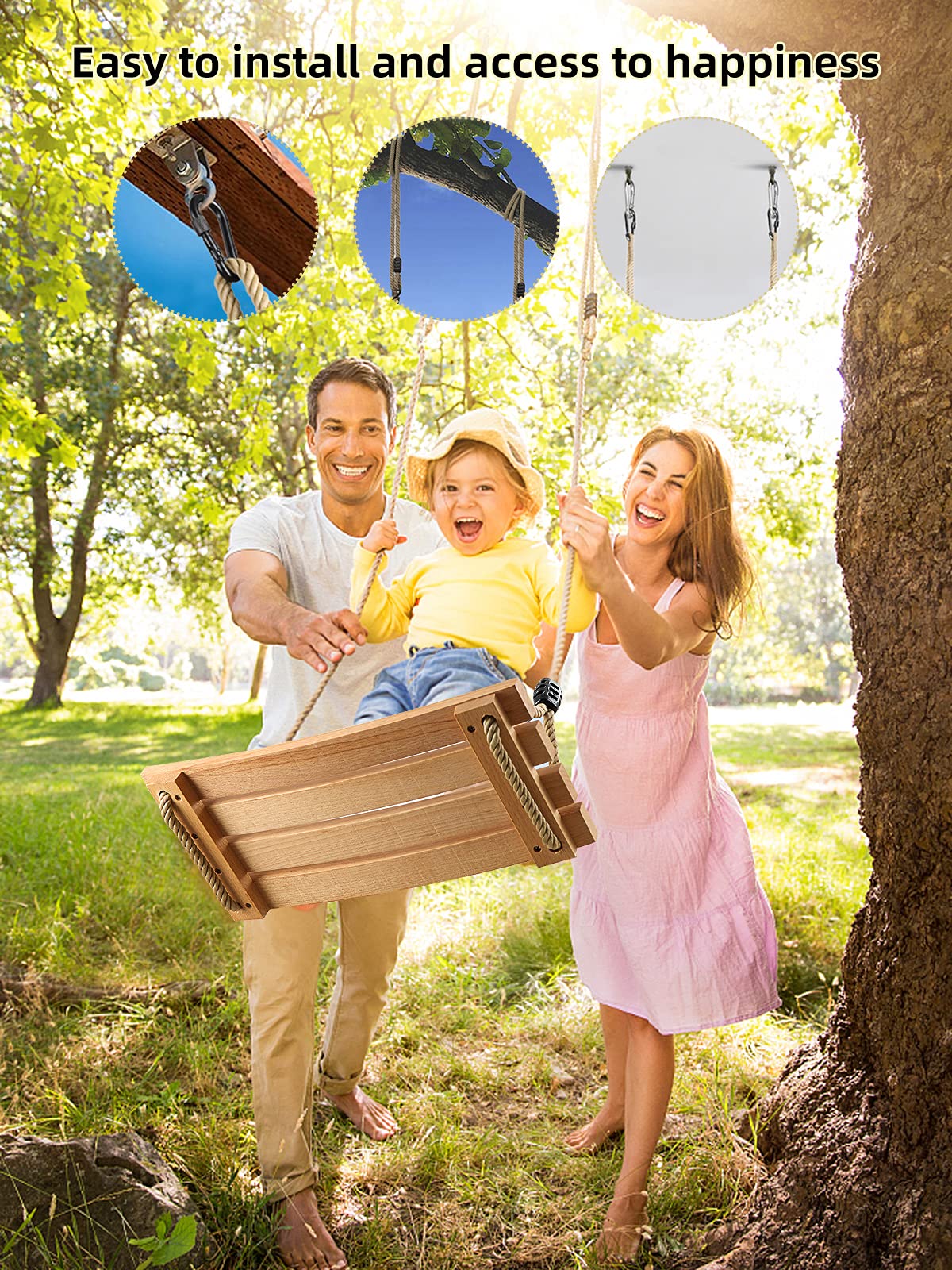 PELLOR wood tree swing for kids and adults offers family fun.
