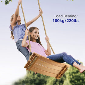 PELLOR wood tree swing seat close-up ridged surface for secure seating.