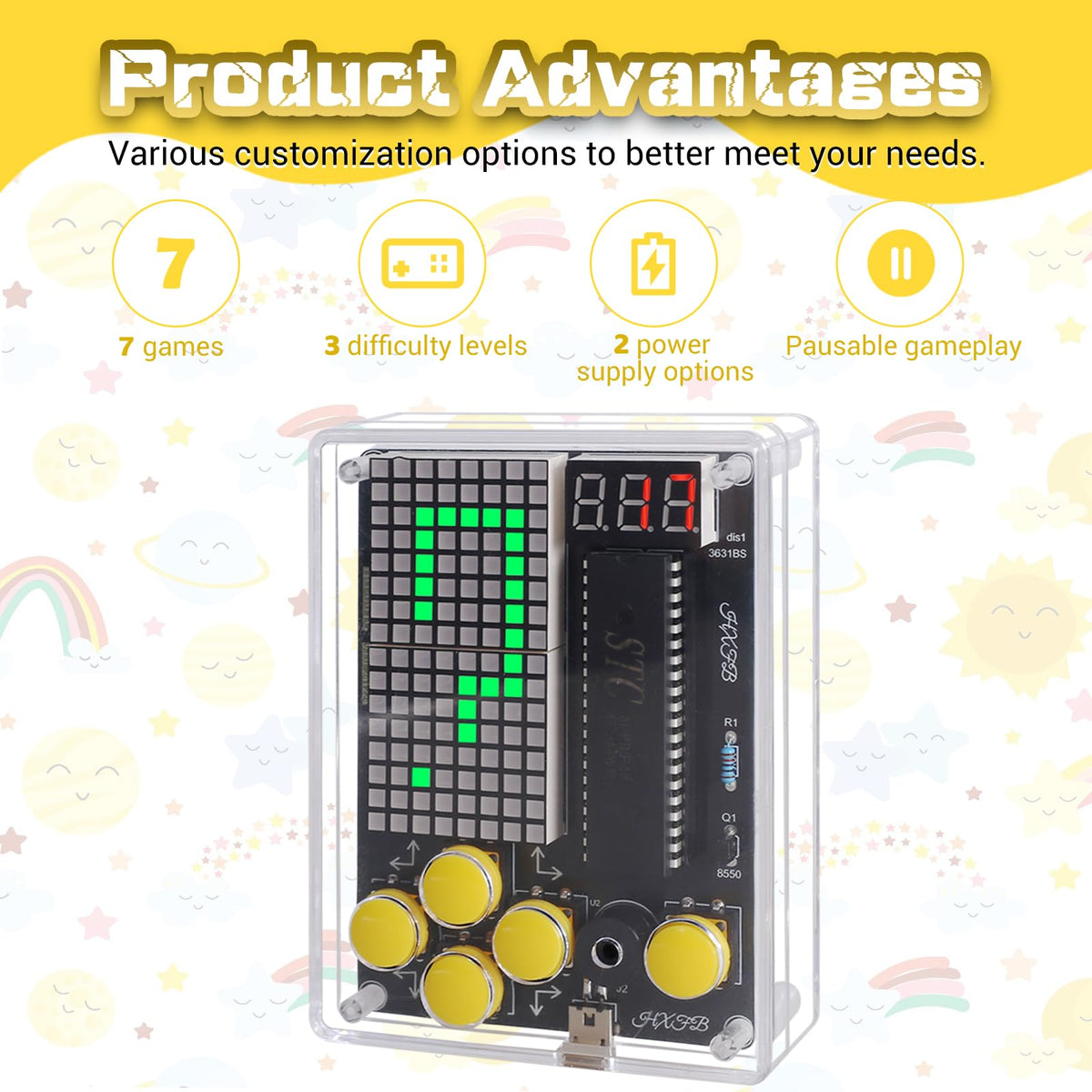 Pemenol retro games screen view showcases seven built-in play options.